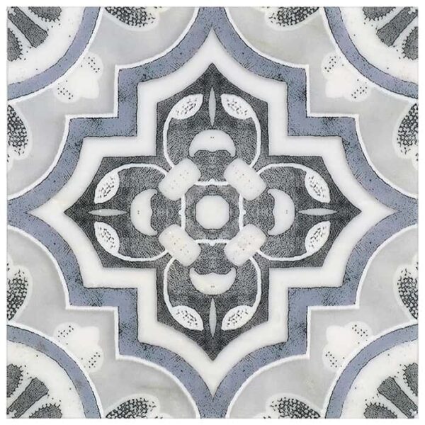 Del Rey Pattern (Sea Blue) on Carrara