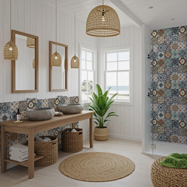 SIM - Saybrook Decos - LR - Bathroom Shower Install - 6x6 Carrara Blanco Saybrook Deco Dots